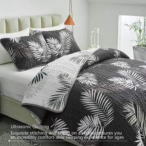 مفرش سرير نباتي, طقم لحاف أبيض وأسود مزخرف بأوراق الشجر - Product Image 5
