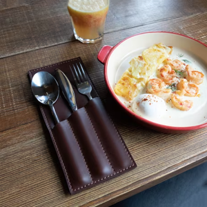 Bolsa de cubertería de cuero PU de diseño moderno, organizador de utensilios personalizado de viaje para uso en cafetería, Bar, restaurante - Product Image 3