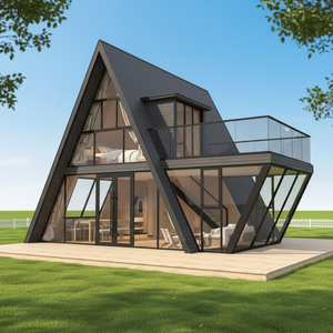 Casa Mobile Triangolare in Legno e Acciaio Stile Capsula Spaziale con Veranda per Campeggio, Vacanze ed Esposizioni - Product Image 2