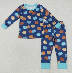 Conjunto de Pijama de Calabaza Otoñal Azul Marino con Estampado de Calabazas Coloridas, Pelele con Cremallera para Bebé, Ropa de Descanso para Niños - Product Image 6