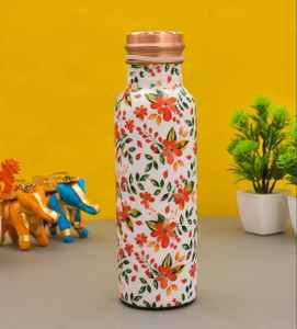 Pure Copper Pink Marble Water <b>Bottle</b> 1 Litre Leak Proof Ayurvedic Health <b>Flask</b> Luxury Seamless Abstract Art Design <b>Bottle</b> - Product Image 3