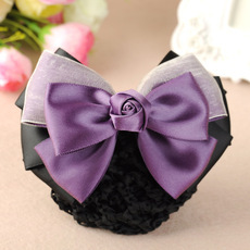 2024 moda mujer Bowknot Snood Net Hair Clip Bun Cover Hairnet con decoración de lazo de encaje - Product Image 2