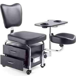 Mesa de Manicura Moderna con Silla de Pedicura en Negro, Blanco y Rosa, con Taburete Móvil para Peluquería - Product Image 1