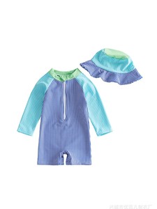 Ensemble <span class=keywords><strong>de</strong></span> maillots <span class=keywords><strong>de</strong></span> <span class=keywords><strong>bain</strong></span> à manches longues pour bébés garçons, à rayures colorées, protection solaire, avec bonnet - Product Image 3