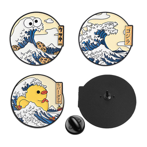 Broche <span class=keywords><strong>en</strong></span> émail de style dessin animé, motif Grande vague de Kanagawa, Ukiyoe, pour sac à dos, vente <span class=keywords><strong>en</strong></span> gros - Product Image 5