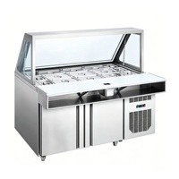 Lemari Pendingin Salad Bar Stainless Steel Komersial, Meja Persiapan Salad, Lemari Pendingin Pizza Sandwich, Display Counter Top, Pendingin Persiapan