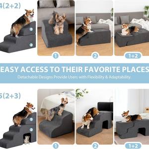 Escalera plegable para mascotas de 5 niveles con túnel antideslizante Escalón alto sólido para perros para interiores, escaleras combinadas para mascotas, 2 escalones, 3 escalones - Product Image 5