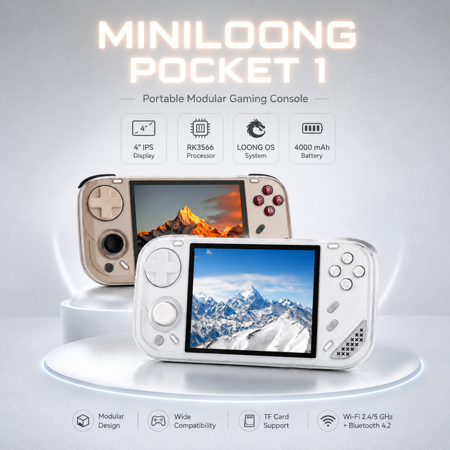 LOOGN 1 Retro Handheld Game Console with 4-inch Touch Screen 4000mAh Battery Storage WiFi Quad-core CPU Colorful Controller
