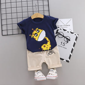 Produits les plus vendus - Ensemble de t-shirts pour garçons à manches courtes, imprimé girafe de dessin animé, mode coréenne pour garçons - Product Image 2