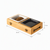 Support surélevé en bambou pour animaux de compagnie avec double gamelle en céramique 35x21x11cm, motif patte, pour chiens et chats, vente en gros
