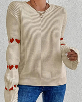 LASARO INTERNATIONAL Pull en tricot blanc à col rond pour femme, broderie cœur rouge, manches régulières, pull décontracté d'hiver, 100% coton
