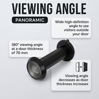 Viseur de porte panoramique à 180 degrés avec obturateur de confidentialité réglable 70-130 mm, lentille optique en alliage Zamak