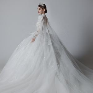 Abito <span class=keywords><strong>da</strong></span> Sposa Elegante di Alta Qualità, Moderno, a Maniche Lunghe, con Perline, Linea ad A, Scollo a V, Strascico, Lavorazione Artigianale Elaborata, Taglia <span class=keywords><strong>XL</strong></span> - Product Image 2