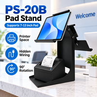 Support de tablette POS portable à double écran PS-20B, cadre métallique, inclinaison réglable, gestion des câbles dissimulée pour comptoir de caisse de vente au détail
