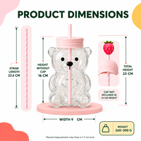 Vaso de vidrio de sosa-caliza personalizado de 700 ml con forma de oso, tapa de sombrero de paja y decoración de frutas, proveedor OEM ODM para venta al por mayor, al por menor y embalaje de regalo