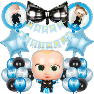 Bonito cartel de cumpleaños azul corona jefe globos pañal biberón guirnalda Bday pajarita pastel Toppers bebé niño jefe fiesta Decoración - Product Image 2