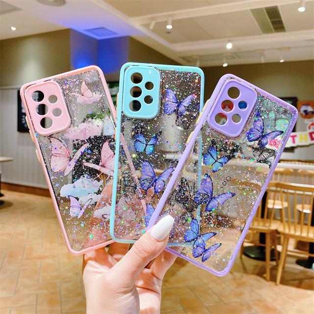 Glitter Sequin Butterfly Case for Samsung Galaxy S23 S22 S21 S20 Plus Ultra FE A73 A53 A33 A13 A03 A72 A52 A32 A22 5G Soft Cover