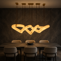 Lustre suspendu moderne en marbre naturel espagnol, cuivre et or, avec télécommande 360°, économie d'énergie, luxe, pour villa et salon
