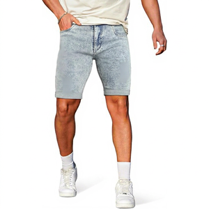 Shorts en jean déchiré délavé pour homme, taille mi-haute, style décontracté d'été, respirant, coupe droite, en coton - Product Image 1