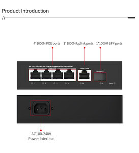 <span class=keywords><strong>Switch</strong></span> <span class=keywords><strong>POE</strong></span> a 4 Porte <span class=keywords><strong>Gigabit</strong></span> 10/100/1000Mbps Porta Elettrica 65 Watt +1*Uplink +1*Porta SFP Progettato per Sistemi di Sicurezza - Product Image 5