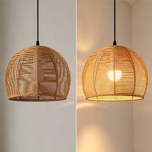 Handmade Rattan Woven Drum Pendant <b>Light</b> Boho Jute Rope Hanging Lamp for Living Room <b>Dining</b> Room Restaurant Decor - Product Image 3