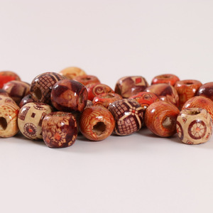 Wooden <b>Beads</b> 11x12mm Round <b>Large</b> Hole Printed Patterned For Bracelet Making - Product Image 3