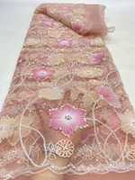 Tissu en velours brodé de sequins et de perles africaines écologiques pour robes de soirée, maille pour vêtements de mariage et fêtes