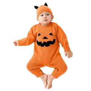 Mimixiong fabricante ropa de bebé de Halloween para niña niño calabaza malvada Smiley bebé mameluco con sombrero