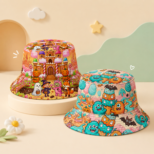 Sombrero de Pescador con Diseño de Dibujos Animados de Candylands, Estilo Urbano, Colorido, para Halloween, Unisex, para Adultos, Verano, Moda para Exteriores, Poliéster/Algodón - Product Image 1