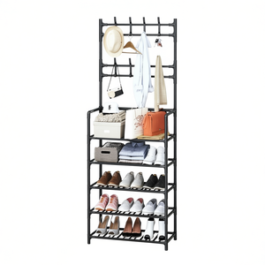 Scarpiera moderna a 5 livelli con appendiabiti, organizer autoportante per ingresso, in metallo, per scarpe, cappelli, cappotti, stivali, camere da letto - Product Image 1