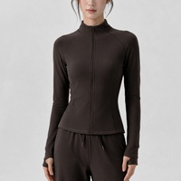 Veste de yoga zippée pour femme, pantalon droit à manches longues, doublure polaire épaisse et chaude, couleur unie, pour l'hiver, activités de plein air, course à pied, fitness, pilates