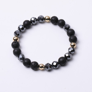 Bracelet perlé 8 mm en <span class=keywords><strong>pierre</strong></span> <span class=keywords><strong>de</strong></span> <span class=keywords><strong>lave</strong></span> noire scintillante, fait main, pour hommes et femmes – Vente chaude - Product Image 4