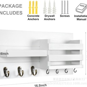 Wooden Minimalist Wall Mounted Storage Rack With <b>Hooks</b> And <b>Shelf</b> For Mail Key Organizer Home Entryway Decor - Product Image 4