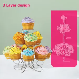 Bánh thép chủ lớn hoa hình dạng Tiệc tiệc Cưới bên bánh hiển thị 3 Tier cupcake đứng