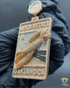 Colgante Rectangular Personalizado con Nombre, Chapado en Plata de Ley 925 con Diamantes Cultivados en Laboratorio VVS, Joyería Hip Hop - Product Image 2