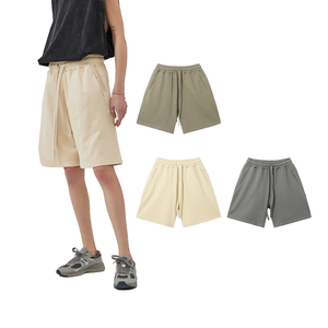 Pantalones cortos tipo Bermuda de algodón de color sólido para hombre, con cordón en la cintura y bolsillos, estilo casual, cintura media, tejido de punto - Product Image 1