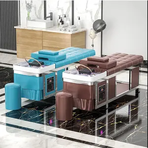 Custom Color Stainless Steel Frame Salon Hair Washing Bed Heavy Duty Thai Style Massage Head Spa Shampoo Bed