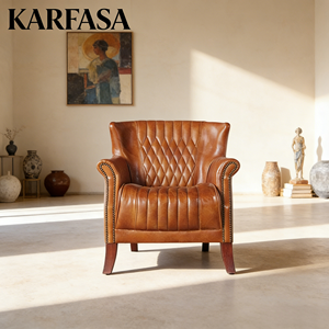 <span class=keywords><strong>Fauteuil</strong></span> d'appoint moderne en cuir véritable vintage classique pour la maison, le bureau, le salon, la chambre d'hôtel, l'appartement, l'atelier, fait à la main - Product Image 1