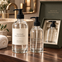 Bouteilles en verre rondes transparentes de 250 ml et 500 ml avec pompe pour le lavage des mains, logo personnalisé et boîtes cadeaux de luxe