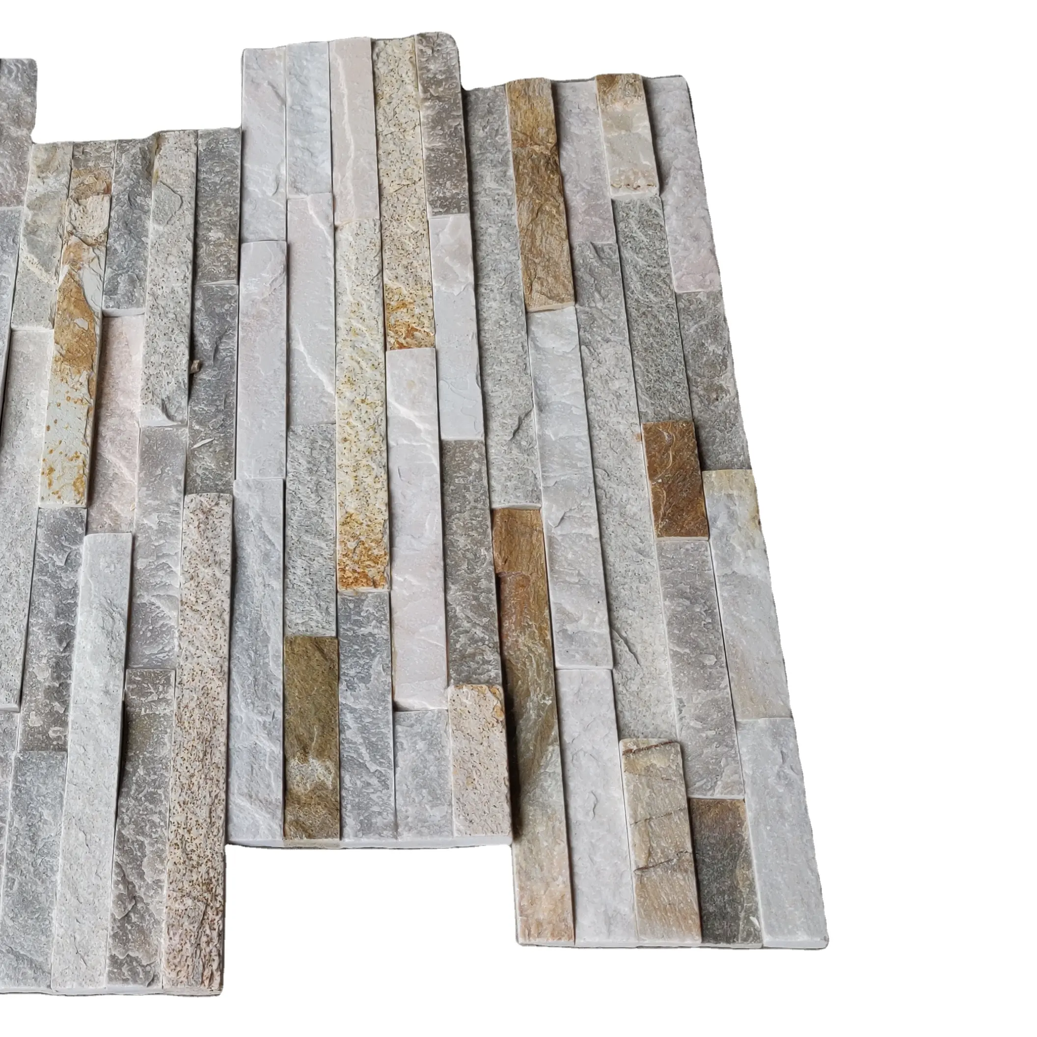 wholesale Italian wood vein marble wall panels 6 strips black slate cladding 60x15