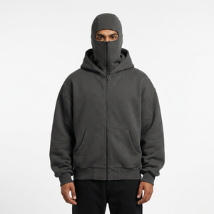 Sweat à capuche d'hiver pour homme 2026, style gangster, avec logo personnalisé brodé, double capuche, double couche, pull-over, fermeture éclair intégrale, grande taille, cagoule, 100% coton - Product Image 1