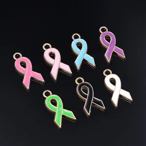 DIY jewelry colorful enamel breast cancer awareness charms pink ribbon metal charms for bag necklace bracelets jewelry making