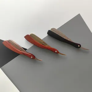 Kuaför özel doğal ahşap saplı katlanır yedek bıçaklar tıraş bıçağı düz tek kenar berber kullanımı düz jilet
