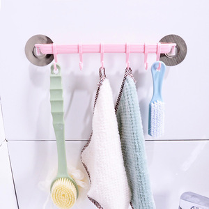 Creative kitchen wall-mounted <b>hooks</b>, PVC adhesive <b>bathroom</b> towel rack, six-link <b>hooks</b>, no drilling required, traceless adhesive - Product Image 1