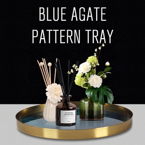 Décor de <span class=keywords><strong>maison</strong></span> de Noël Jane European Light Luxury Restaurant Hotel Blue Glass Agate Pattern Tray - Product Image 5