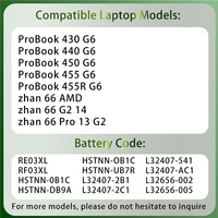 Baterai Laptop OEM Berkualitas Tinggi RE03XL RF03XL untuk HP: ProBook 430 440 450 455 455R G6 Zhan 66 AMD G2 14 Pro 13 G2