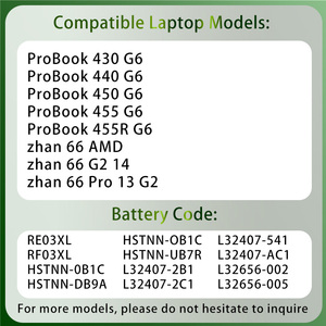Batterie d'ordinateur portable OEM de haute qualité <span class=keywords><strong>RE03XL</strong></span> RF03XL pour <span class=keywords><strong>HP</strong></span> : ProBook 430 440 450 455 455R G6 Zhan 66 AMD G2 14 Pro 13 G2 - Product Image 2