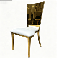 Chaise de mariage en acier inoxydable doré, dossier haut incurvé, assise avec coussin blanc, pour salle à manger