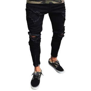 Pantalon en jean délavé coupe droite pour homme, style décontracté, double genou renforcé, idéal pour l'hiver et l'automne, style utilitaire, déchiré, pour le travail ou le streetwear, ODM - Product Image 1