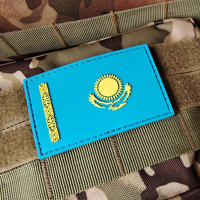 Kazakhstan National Flag Patch - PVC Rubber with Hook Badge